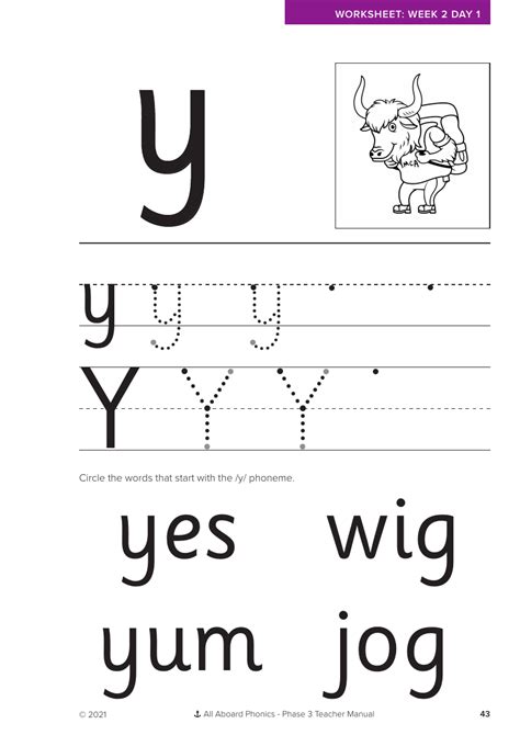 Week Lesson Letter Formation Y Phonics Phase Worksheet