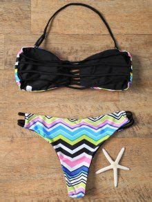 23 OFF 2021 Chevron Stripe Strapless Bikini Set In COLORMIX ZAFUL