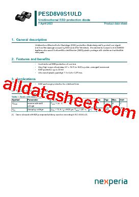 PESD8V0S1ULD Datasheet PDF Nexperia B V All Rights Reserved