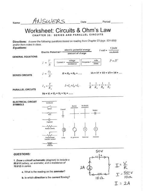 Ohms Law Worksheet With Answer Key Printable Word Searches