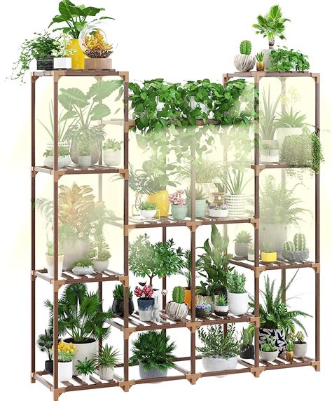 Solatmos Wood Plant Stand With Grow Lights Indoor Plants Outdoor Corner