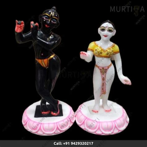 Iskcon White Radha Back Krishna Marble Statue Pure Handmade Makrana