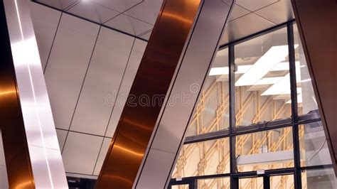 Combination Of Metal And Glass Wall Material Steel Facade On Columns Abstract Modern