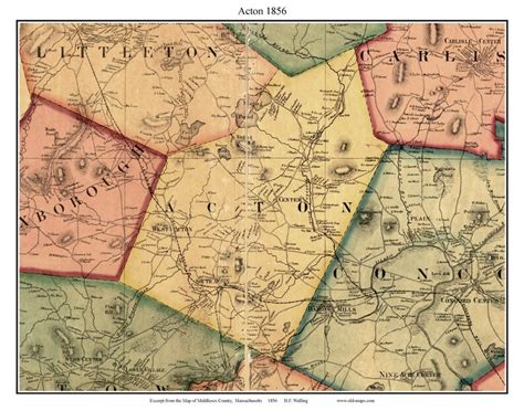 Acton 1856 Old Town Map With Homeowner Names Massachusetts Etsy