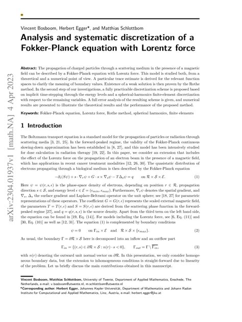 Analysis And Systematic Discretization Of A Fokker Planck Equation With