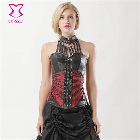 Buy Black Leather Armor Corsets And Bustiers Zipper