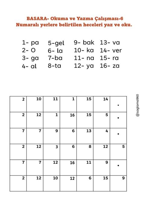 Basara okuma ve Yazma Çalışması 6 2024 Okuma Ilkokul öğretmenliği