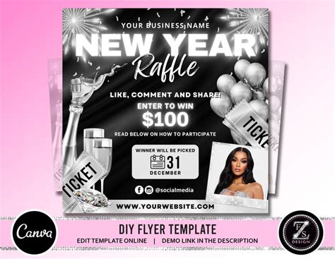 New Year Raffle Giveaway Flyer, DIY Holiday Flyer, Giveaway Flyer ...