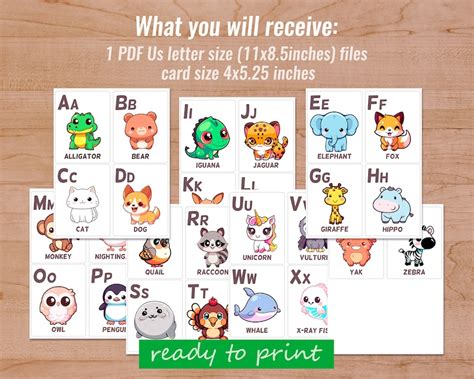 Cute Alphabet Flash Cards Animal Printable Preschool Cards, Alphabet ...