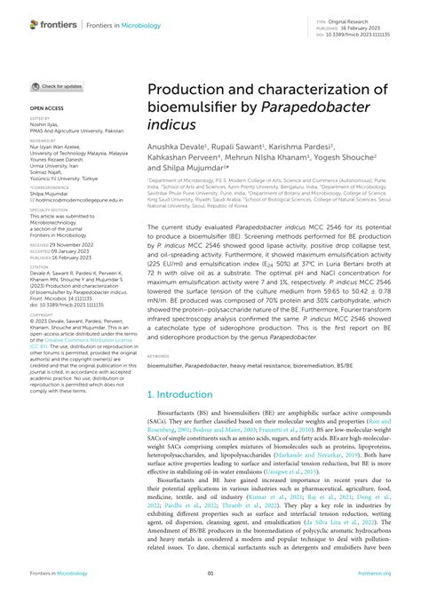 Pdf Production And Characterization Of Bioemulsifier By