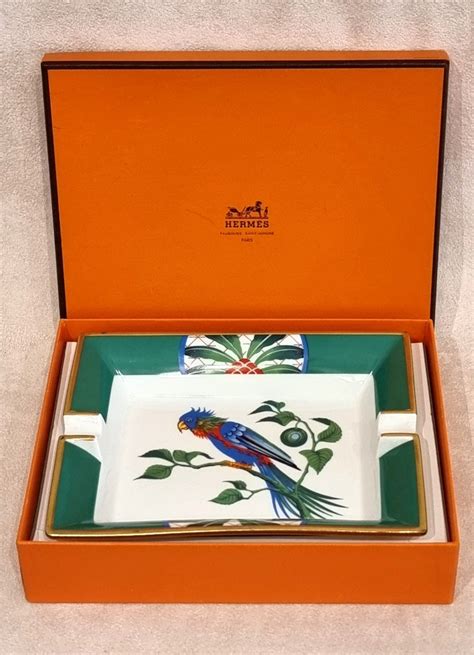 Proantic Hermès Cendrier Vide Poches Perroquet Porcelaine Polychrome