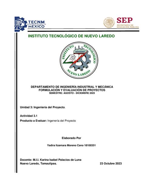 Ingenieria del proyecto INSTITUTO TECNOLÓGICO DE NUEVO LAREDO