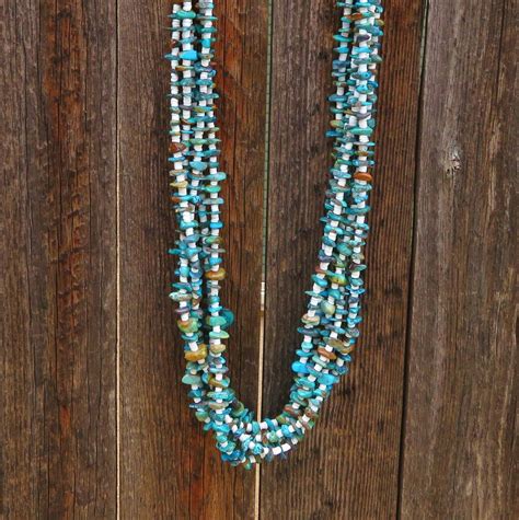 Native American Jewelry Santo Domingokewa Large Five Strand Turquoiseclam Shell Heishi