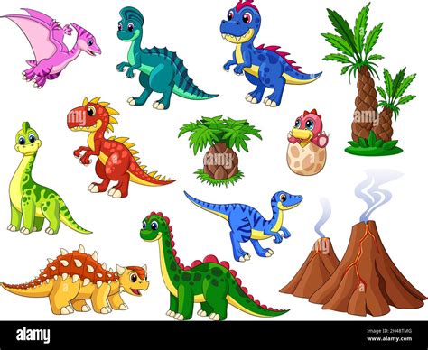 Funny Dinosaurs Cartoon Dinosaur Cute Dino Collection Palm Tree