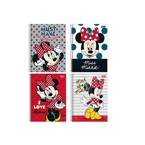 Kit Caderno Minnie Dsney Materia Folhas Feminino Tilibra