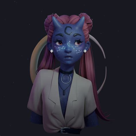 Artstation Blue Demon Girl