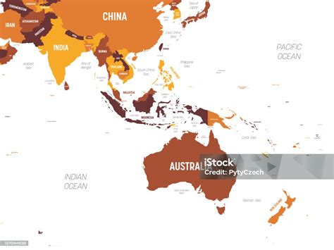 Peta Australia Dan Asia Tenggara Warna Oranye Coklat Diwarnai Latar