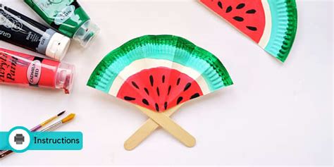 Watermelon Paper Plate Fan Summer Crafts Profesor Hizo