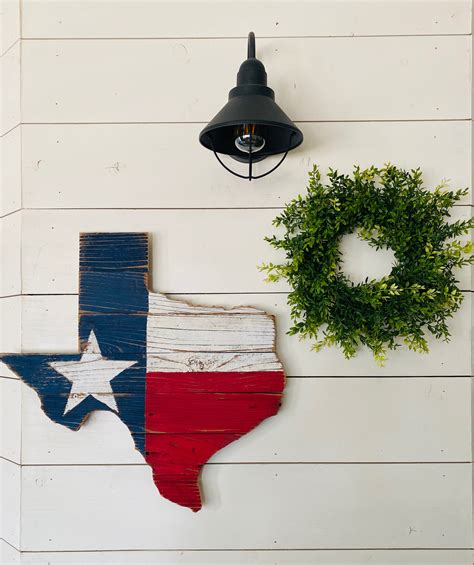 Rustic Wood Texas Flag Sign in the shape of Texas