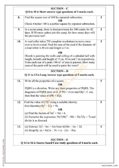 Class 8 Maths Sample Paper 2024 Pdf Download Self Study Practice