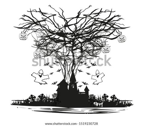 Halloween Haunted House Black White Scary Stock Illustration 1519230728 ...