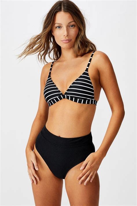 Highwaisted Banded Cheeky Bikini Bottom Black Rib 20 Cotton On