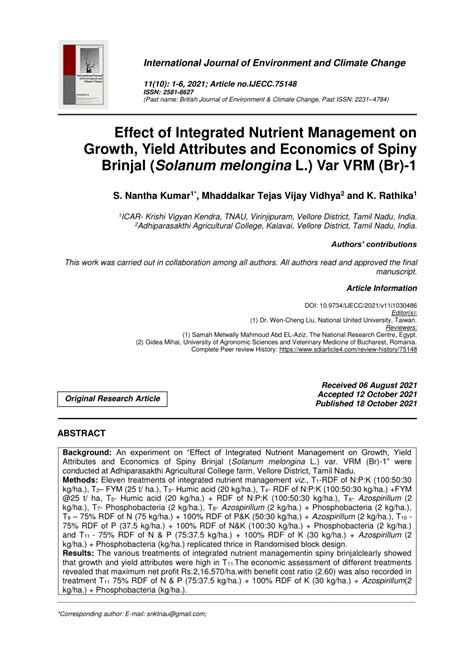 Pdf Effect Of Integrated Nutrient Management On Growth Yield Attributes And Economics Of