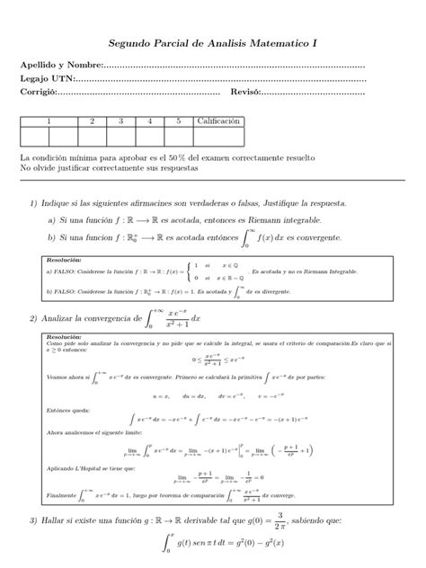 2do Parcial Analisis Matematico 1 Pdf Integral Cálculo