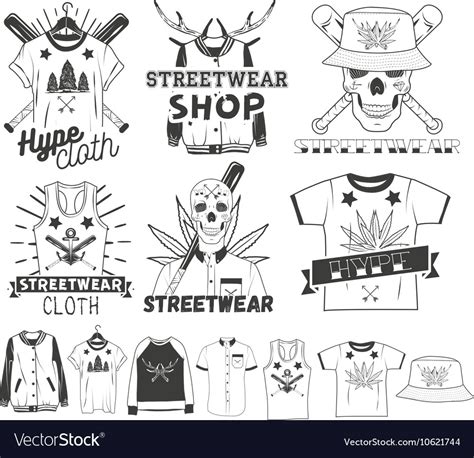 Set of streetwear shop logos emblems Royalty Free Vector