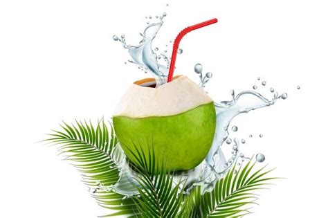 Refreshing Coconut Water With Drink Spills And Straw In The