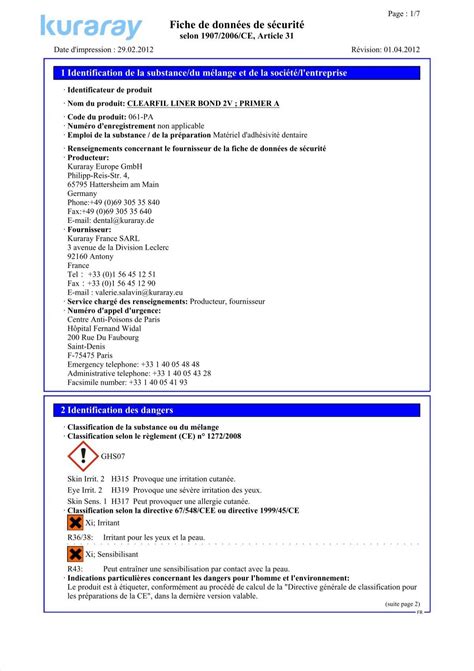 Fiche de données de sécurité Kuraray Dental