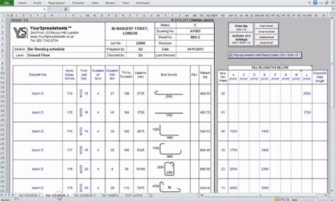 bar bending schedule spreadsheet   calculate reinforcement