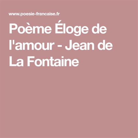 Po Me Loge De L Amour Jean De La Fontaine