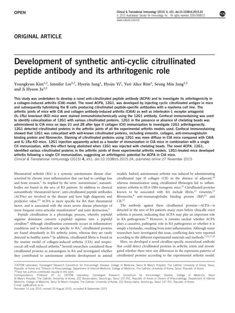 (PDF) Development of synthetic anti-cyclic citrullinated peptide ...