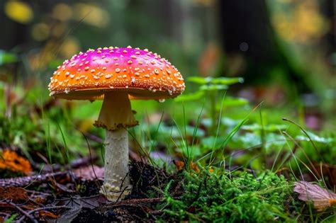 Premium Photo Purple Mushroom With Drops Of Water On It Sits In Green