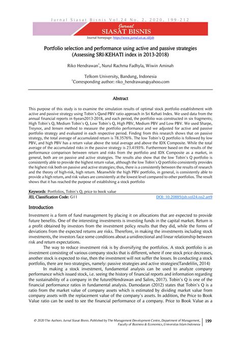 SOLUTION Portfolio Selection And Performance Using Active And Passive