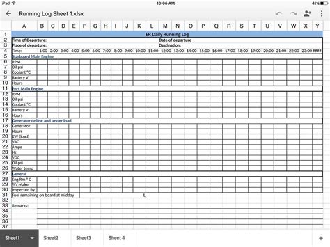 Running Spreadsheet with Running Log Sheet Super Yacht Management — db ...