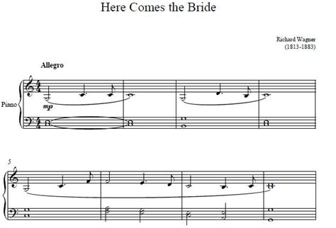 Here Comes The Bride Piano Sheet Music, Here Comes The Bride Music Score