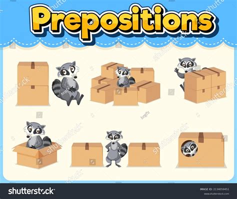 Preposition Wordcard Raccoon Box Illustration Stock Vector Royalty Free 2134059451