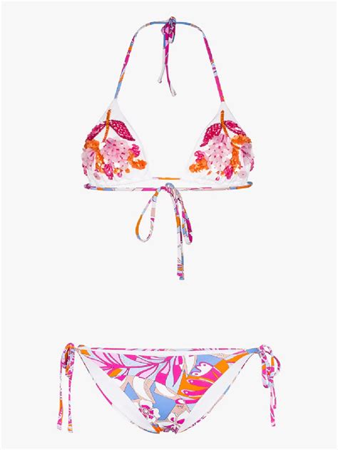 Emilio Pucci Sequinned Floral Print Triangle Bikini In Pink WHATS ON