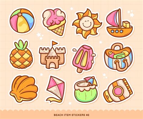 Premium Vector Beach Stickers Doodle Color Vector Collection