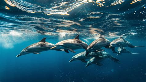 underwater dolphin pod, dolphins swimming in ocean, marine life ...