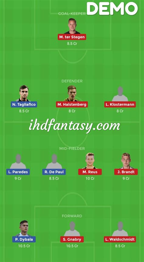 Updated Arg Vs Ger Dream Team Prediction Today Winning