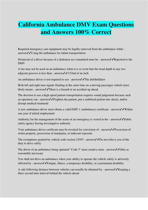 California Ambulance DMV Exam Questions and Answers 100% Correct