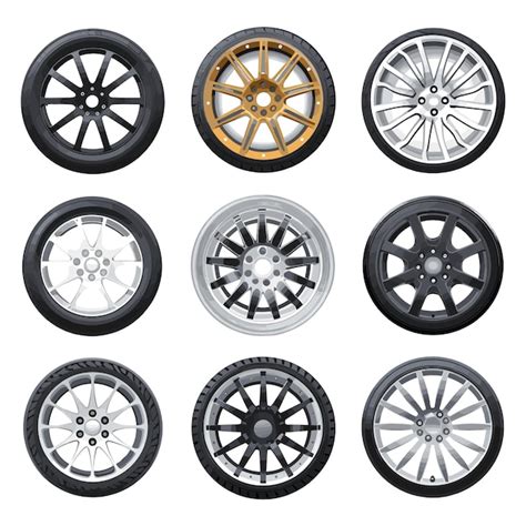 Premium Vector Complete Set Of Car Wheels Vector Illustration