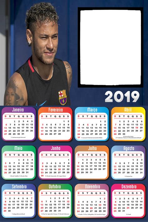 Calendário 2019 do Neymar Imagem Legal Moldura para fotos