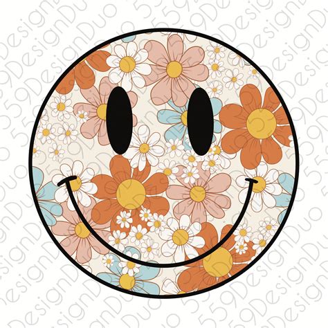 Retro Floral Smiley Face Png File For Sublimation Etsy