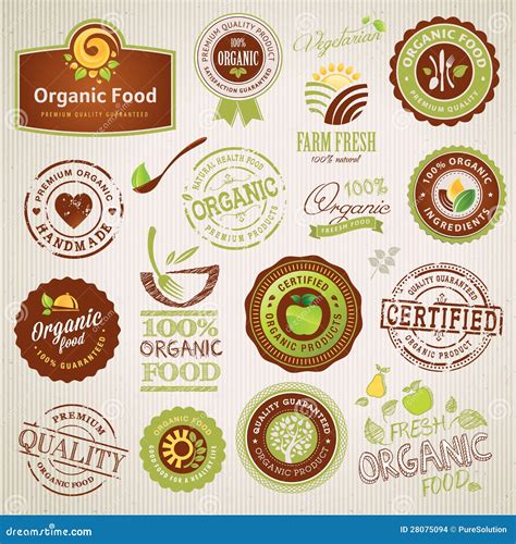 Set of Organic Food Labels and Elements Stock Vector - Illustration of