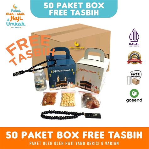 Jual Paket Oleh Oleh Haji Dan Umroh Dus Box FREE TASBIH KAYU Per 50 Pcs