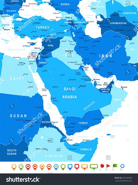 Middle East Asia Map Highly Detailed Stock Vector (Royalty Free ...